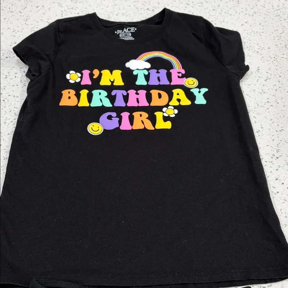 The Children's Place Black Birthday Girl and Cat & Jack flare leggings size 7
